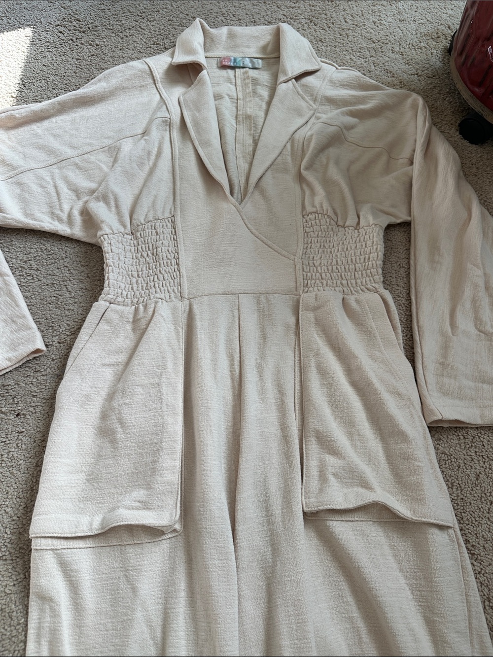Free People Beach Blair Jumpsuit Smocked Waist Pockets Relaxed Fit Boho Beach - Picture 4 of 6